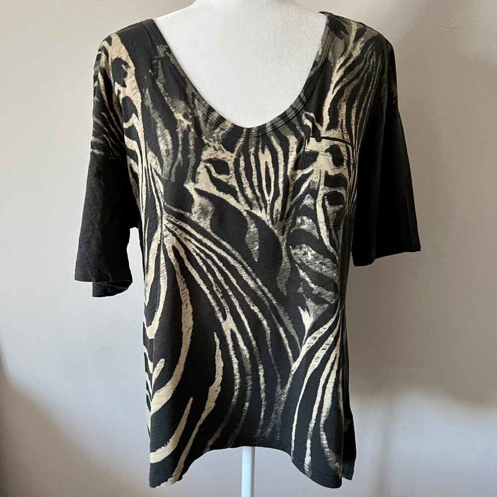 LUCKY BRAND Grey and Cream Zebra Cotton Shirt L